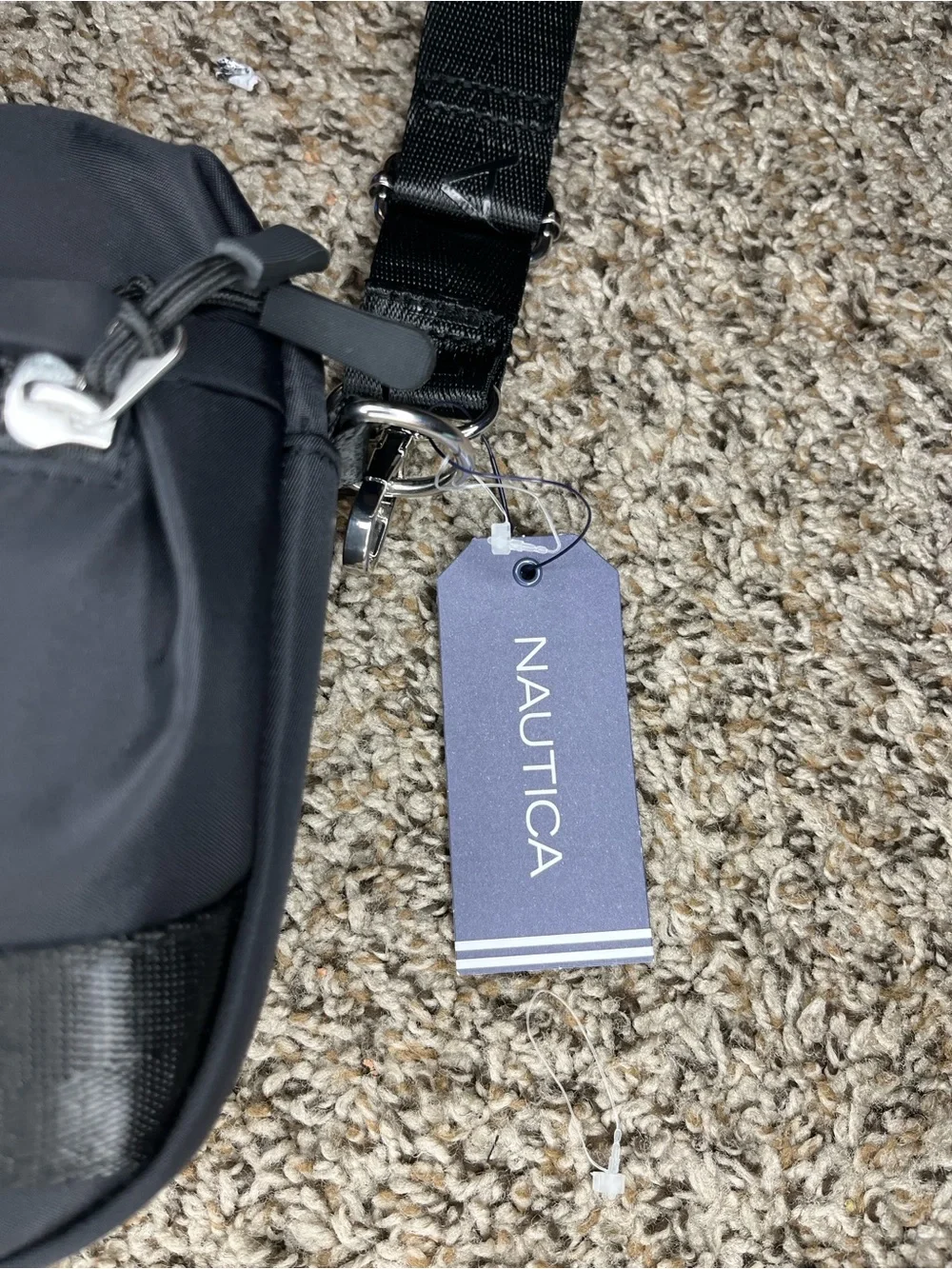Nautica Black Crossbody Messenger Bag with Logo Strap